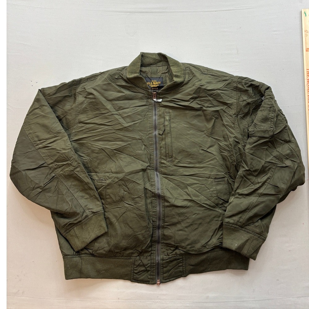 Old Navy Mens Bomber Jacket Large Olive Green Full Zip Utility Flight Coat L